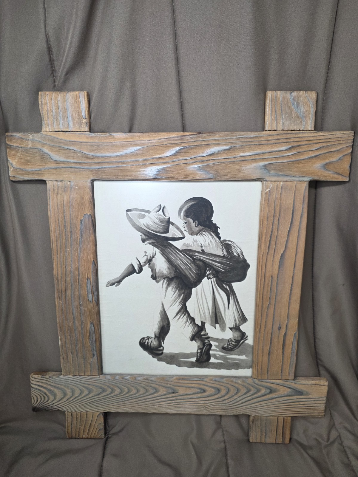 1986 CHILDREN WALKING THE STREETS IN MEXICO Original Watercolor W/Original Frame