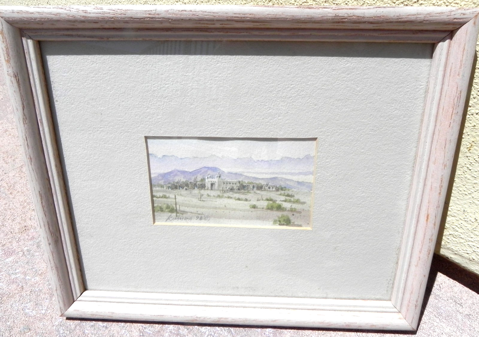 New Mexico Southwest art small watercolor painting mission church Eugene Kimura