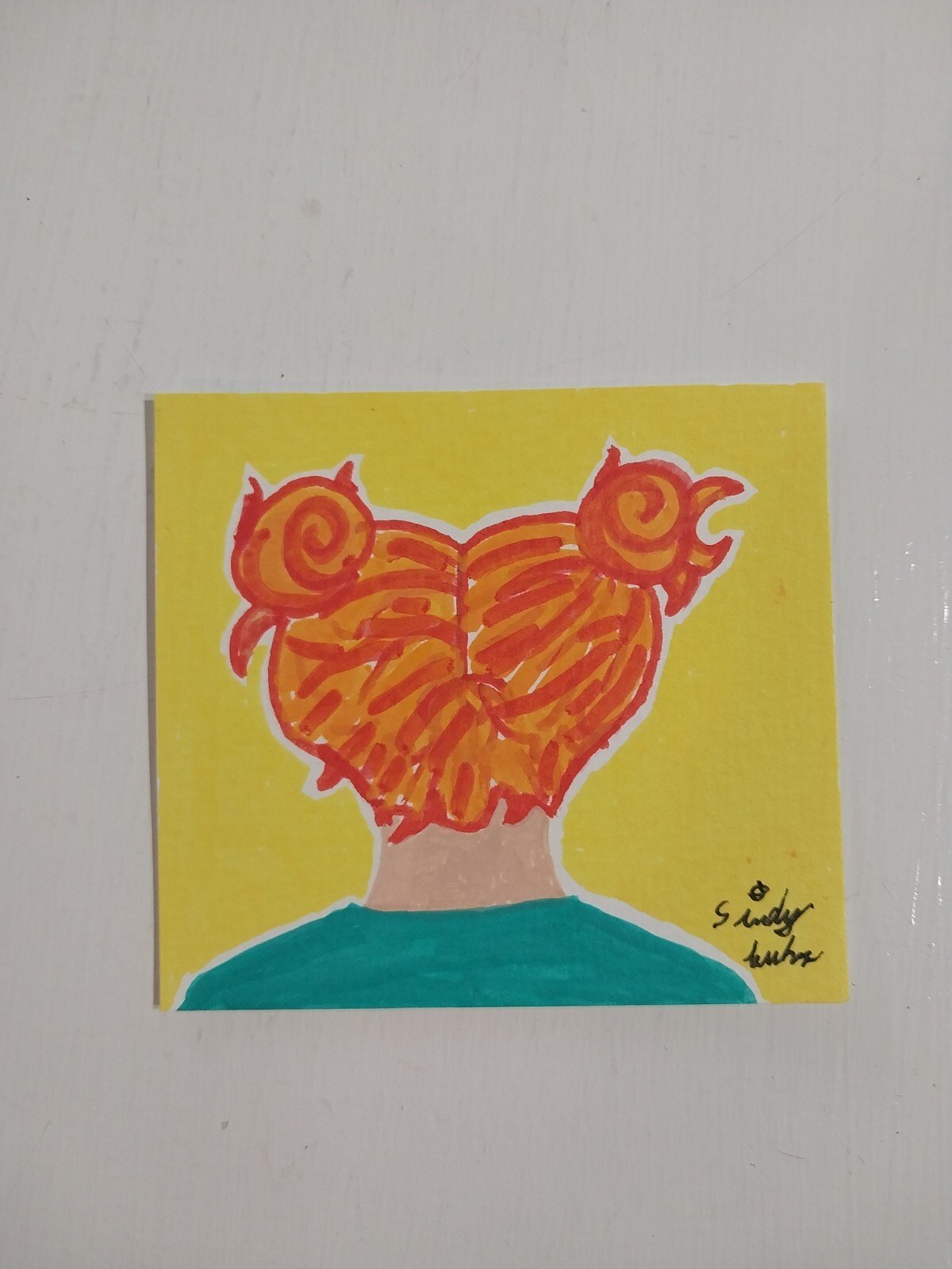 3×3 Inch Acrylic Painting On Watercolor Paper Anime Manga Girl Red Head M1