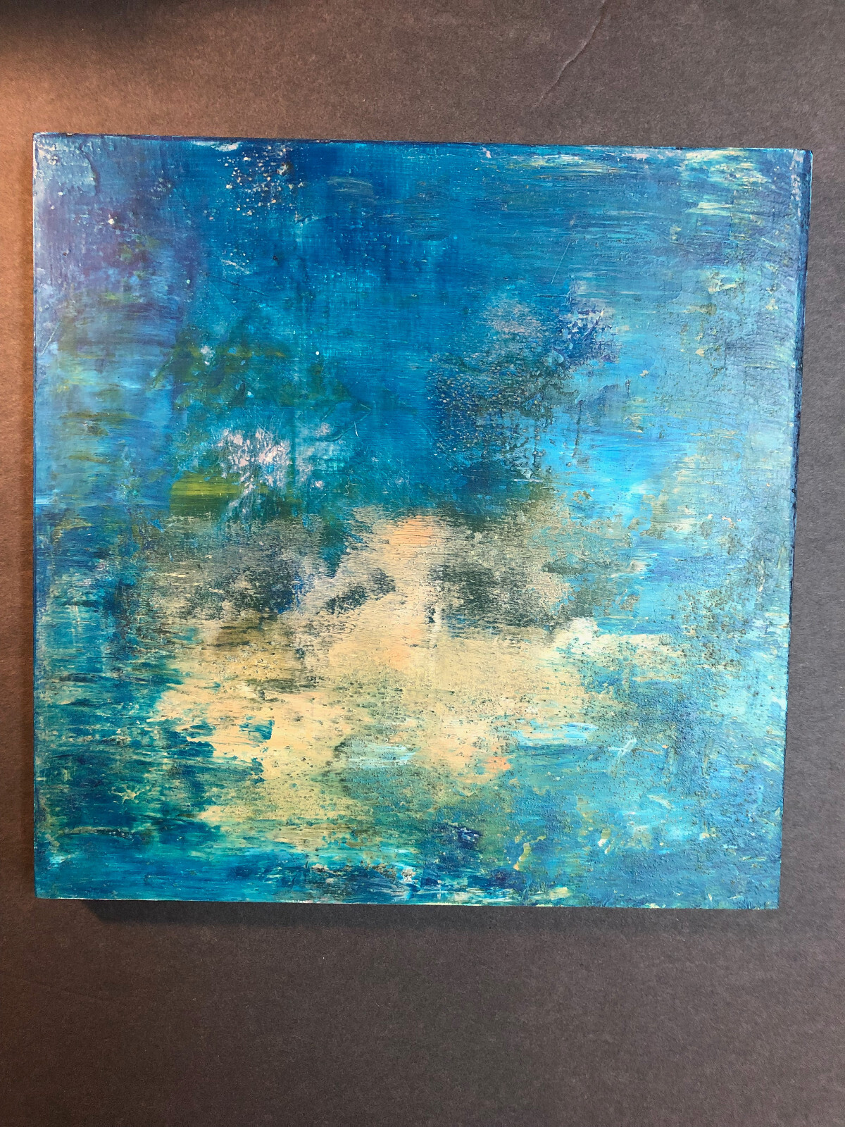 J.Bair Original Cold Wax Painting Artwork (10in x 10in x .75in) «Blue Calm»