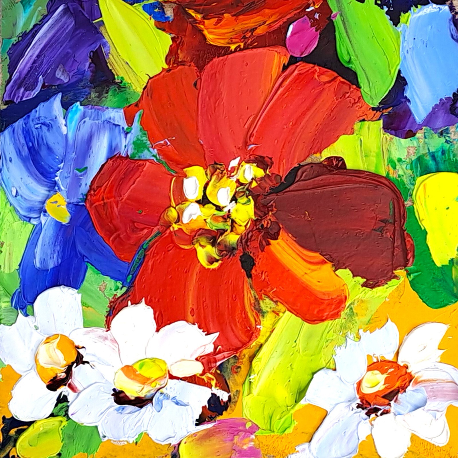 Poppy Painting Tuscany Original Art Daisies Impasto Oil Painting Flowers Artwork