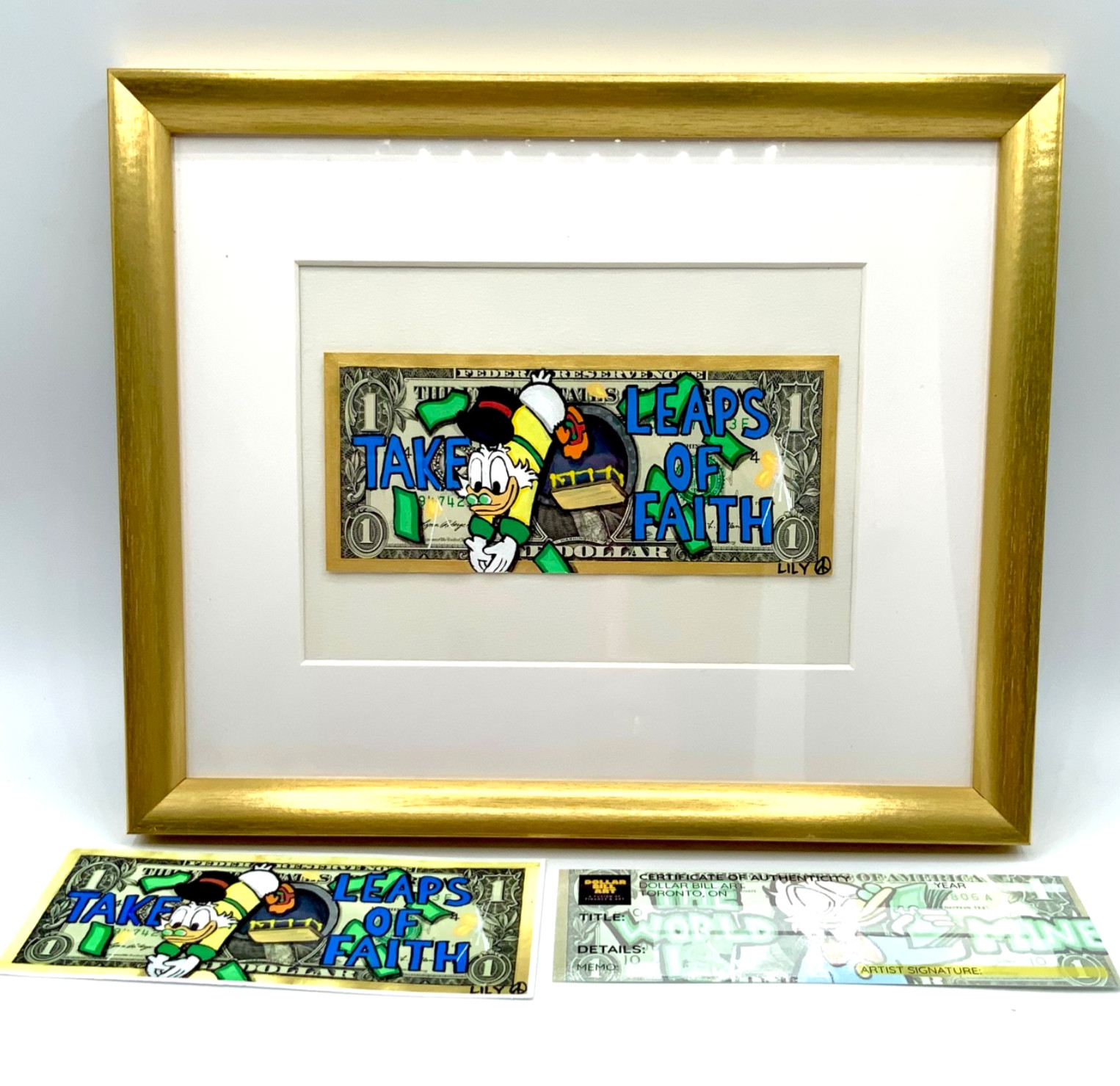 Scrooge Money Art Gold Frame Dollar Bill Art Currency Collectible Real U.S Money