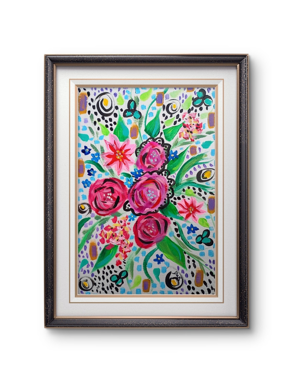 Colorful Floral 6×9 Thick Paper Original Art Abstract Polka Dot Expressionism