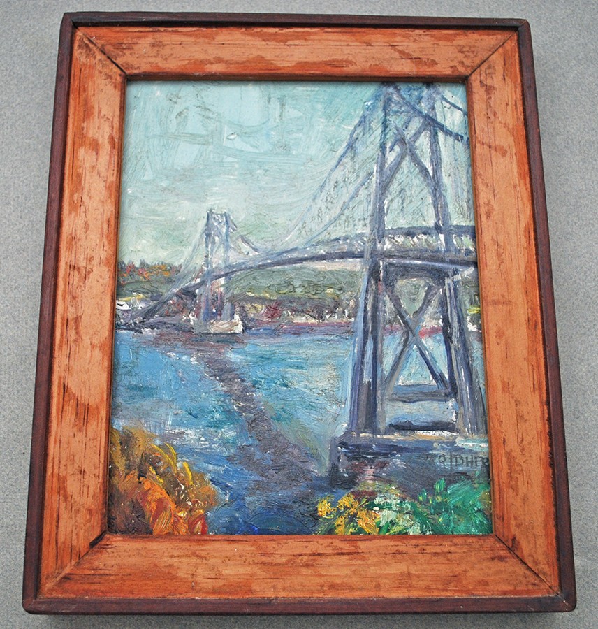Original Vintage Oil Painting Orr Fisher Mid-Hudson Bridge Poughkeepsie NY