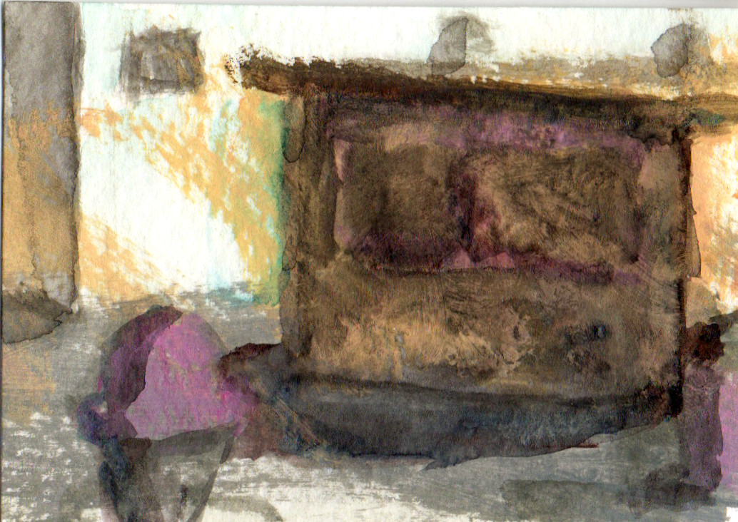 ACEO original PAINTING Burger stand Fast food Ice cream ooak outsider art