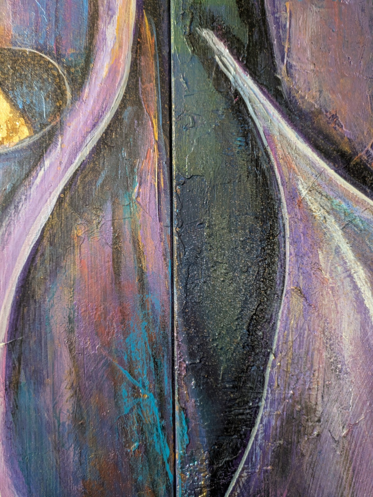 THE VIOLET FLAME — Monumental 80” Triptych | Acrylic & Gold Leaf -K. Bickman Art