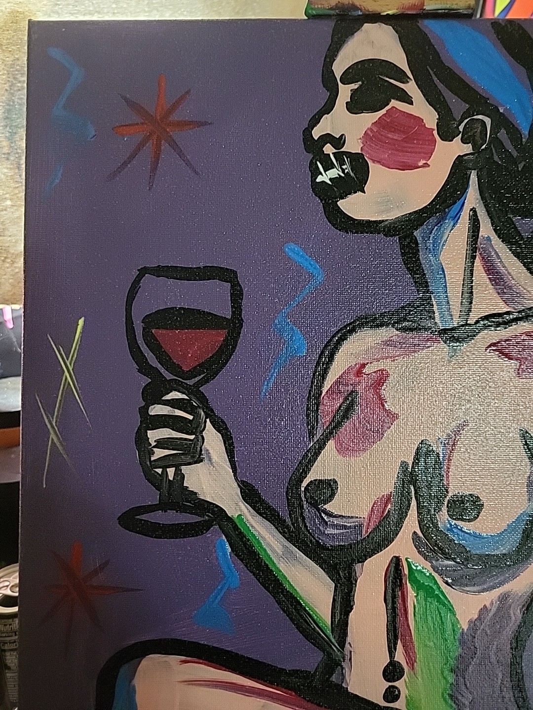Expressionism NUDE FINE ART COLLECTIBLE WINE WOMAN PORTRAIT Canvas 12×16
