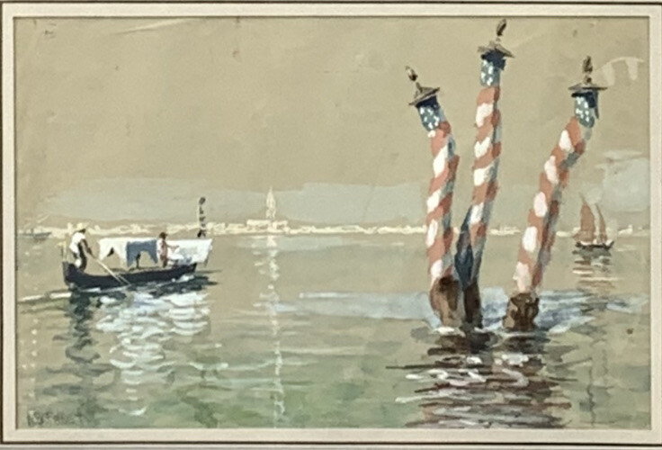 American Illustrator Arthur Burdett Frost Watercolor Port Of Venice Italy. C1910