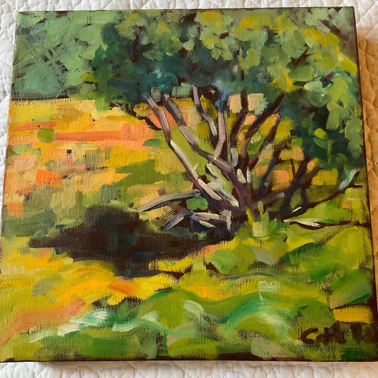 Impressionist landscape original acrylic PAINTING trees signed wall art modern