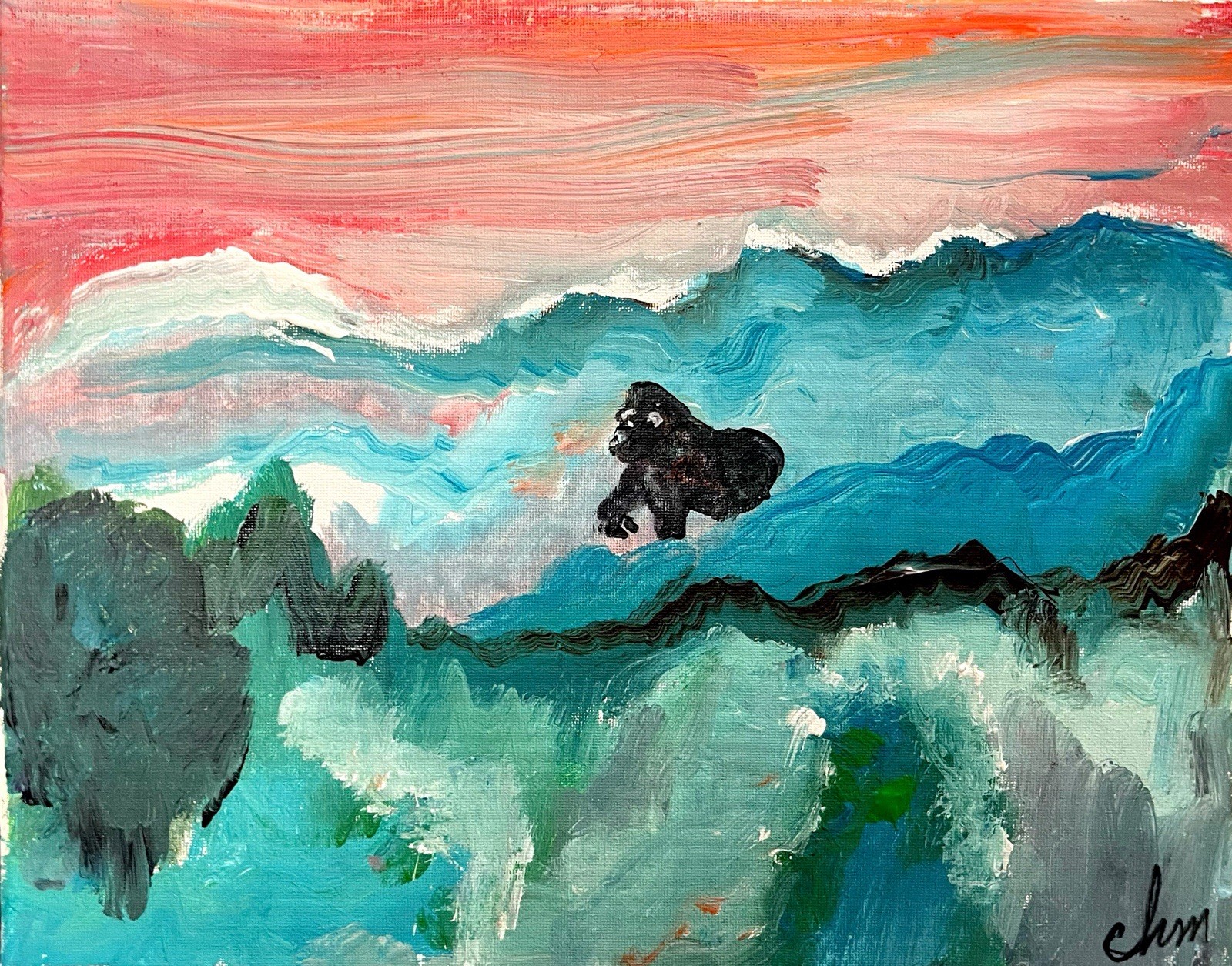 11×14 “Gorillas In The Midst” Original Colorful Painting Abstract Unique Art