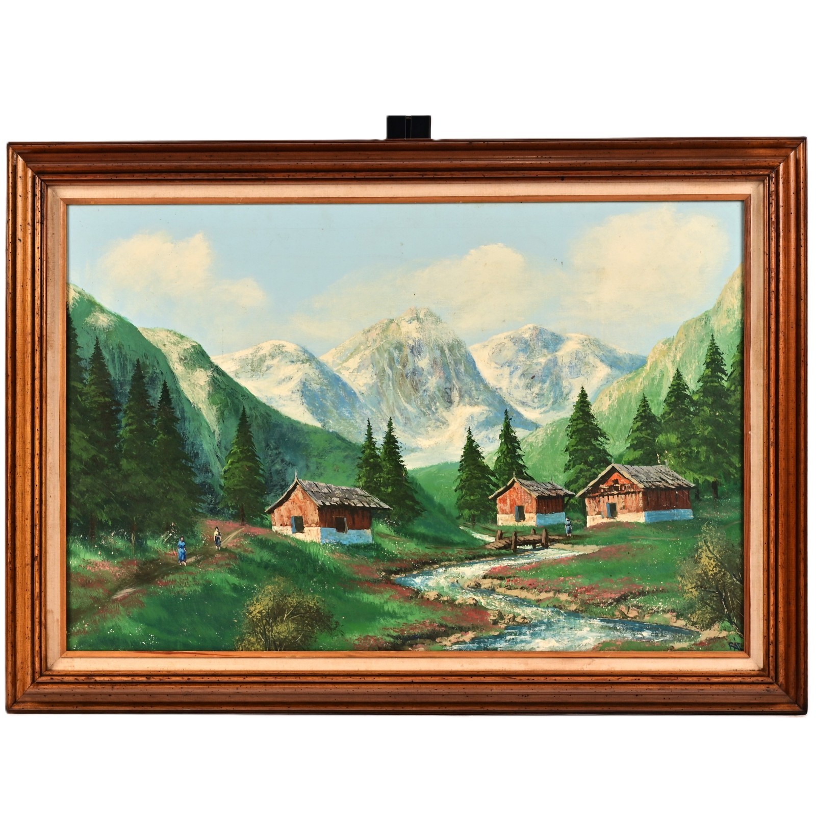 FAIG Original Vintage Signed Figurative Mountain Lake Landscape Oil Painting