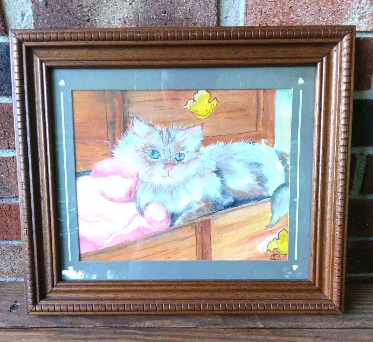 Cat Paintings Original Framed One Of A Kind Excellent Picture 14.5L×12.5H*1.0W