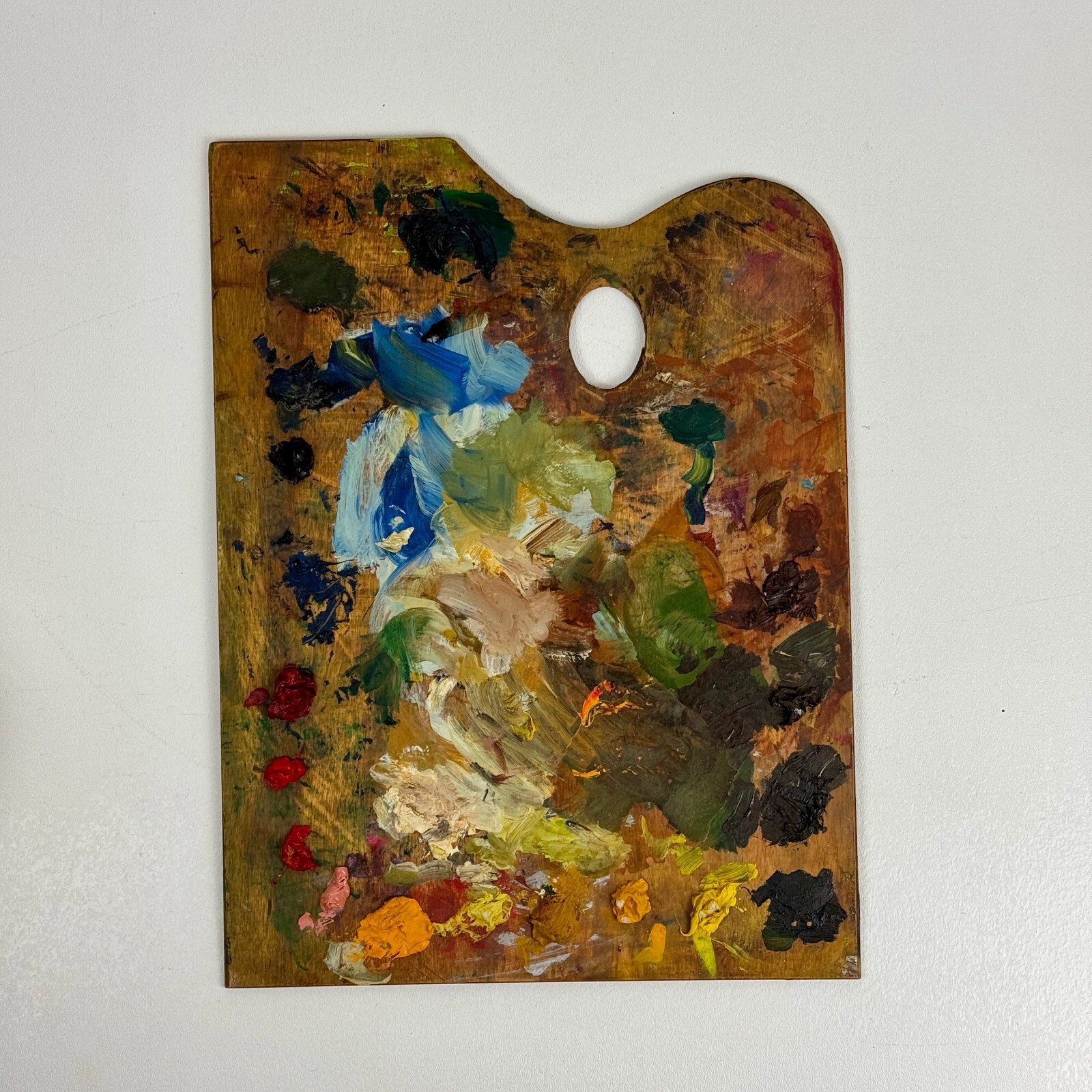 Vintage Artist’s Large Rectangular Painting Palette With Remnant Oil Paint