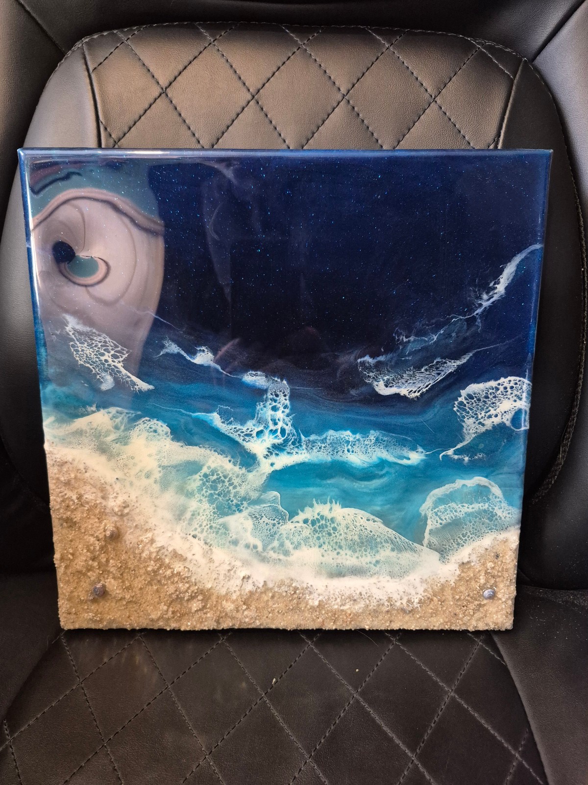 Ocean painting on canvas. Resin covered and sand finished. 3d Textured 12×12 in