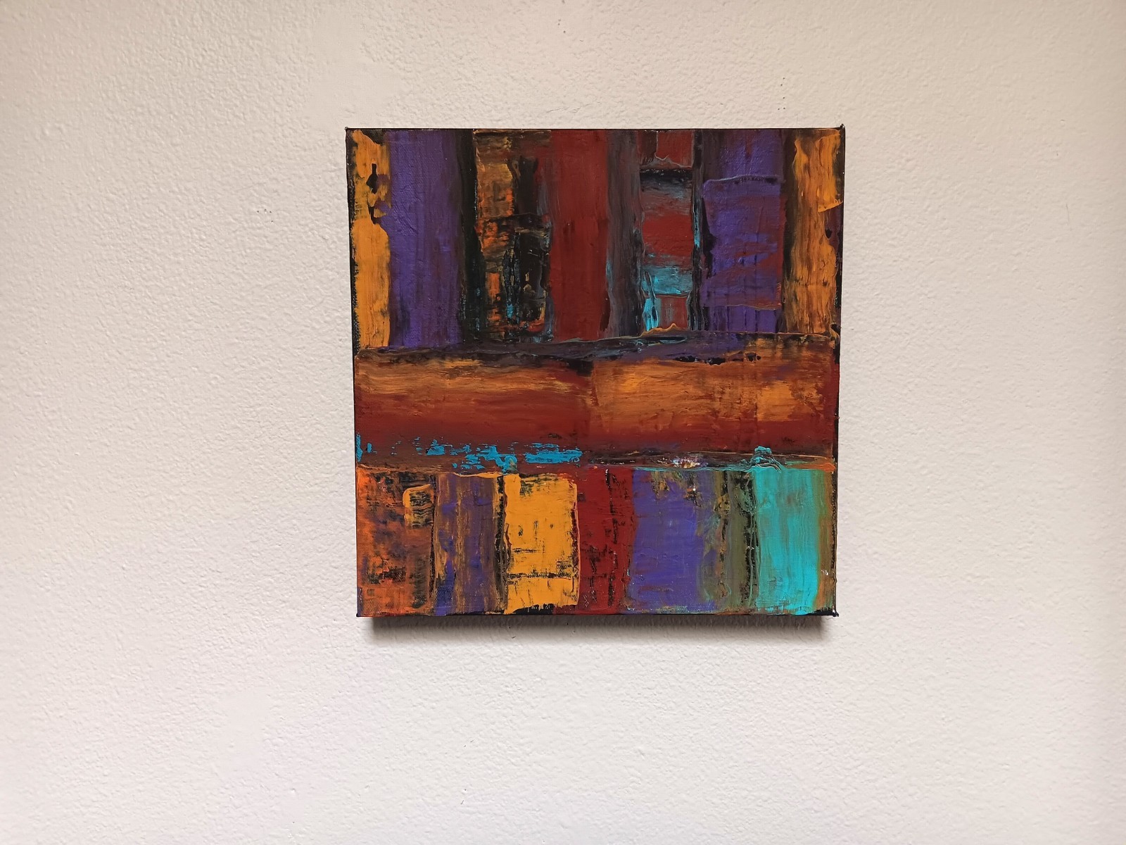 Small abstract acrylic original black turquoise blue purple red ochre «Abiquiu»