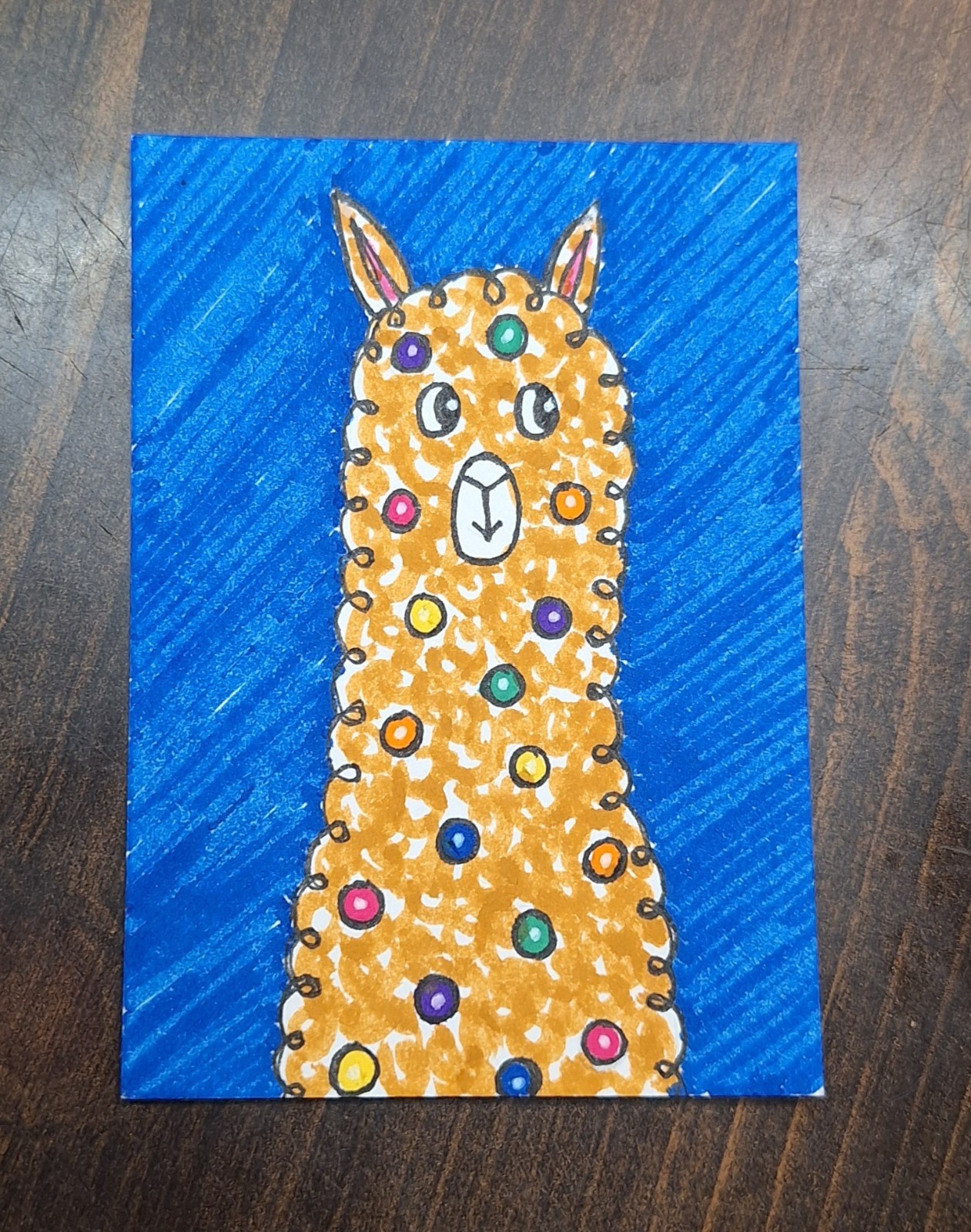 ACEO Original Polka Dot Alpaca Llama Watercolor Painting by Sandrajean Smith