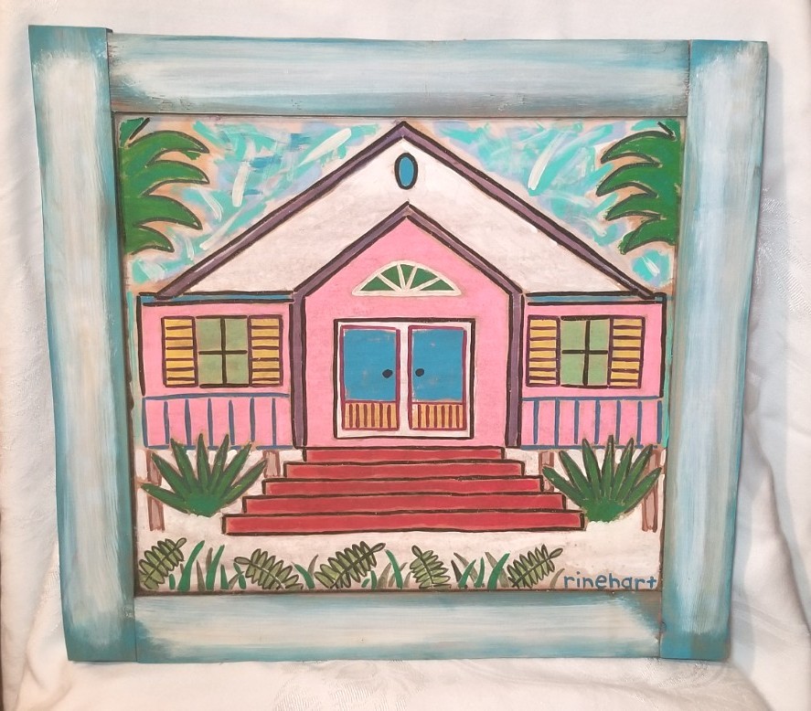 Mike Rinehart Beach Front Cottage Original Framed Oil Painting On Board