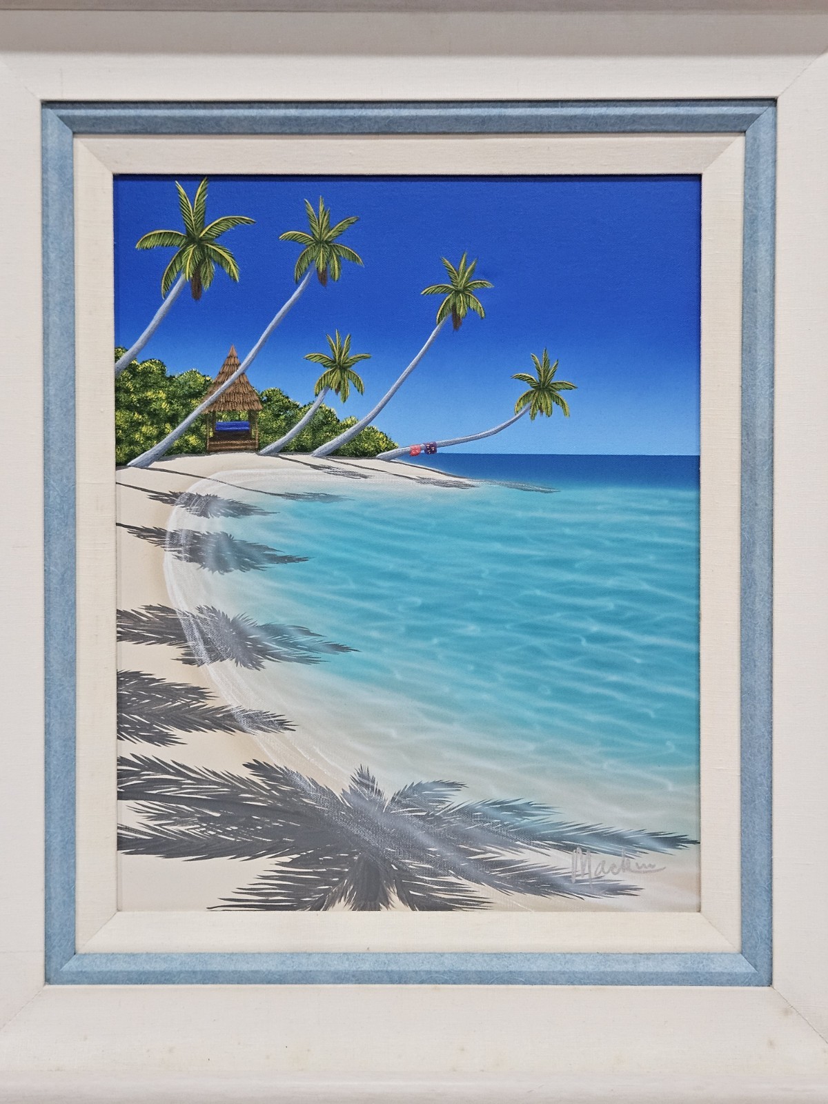 Dan Mackin «Love Shack» Original Oil Painting Signed Framed Tropical Beach Scene