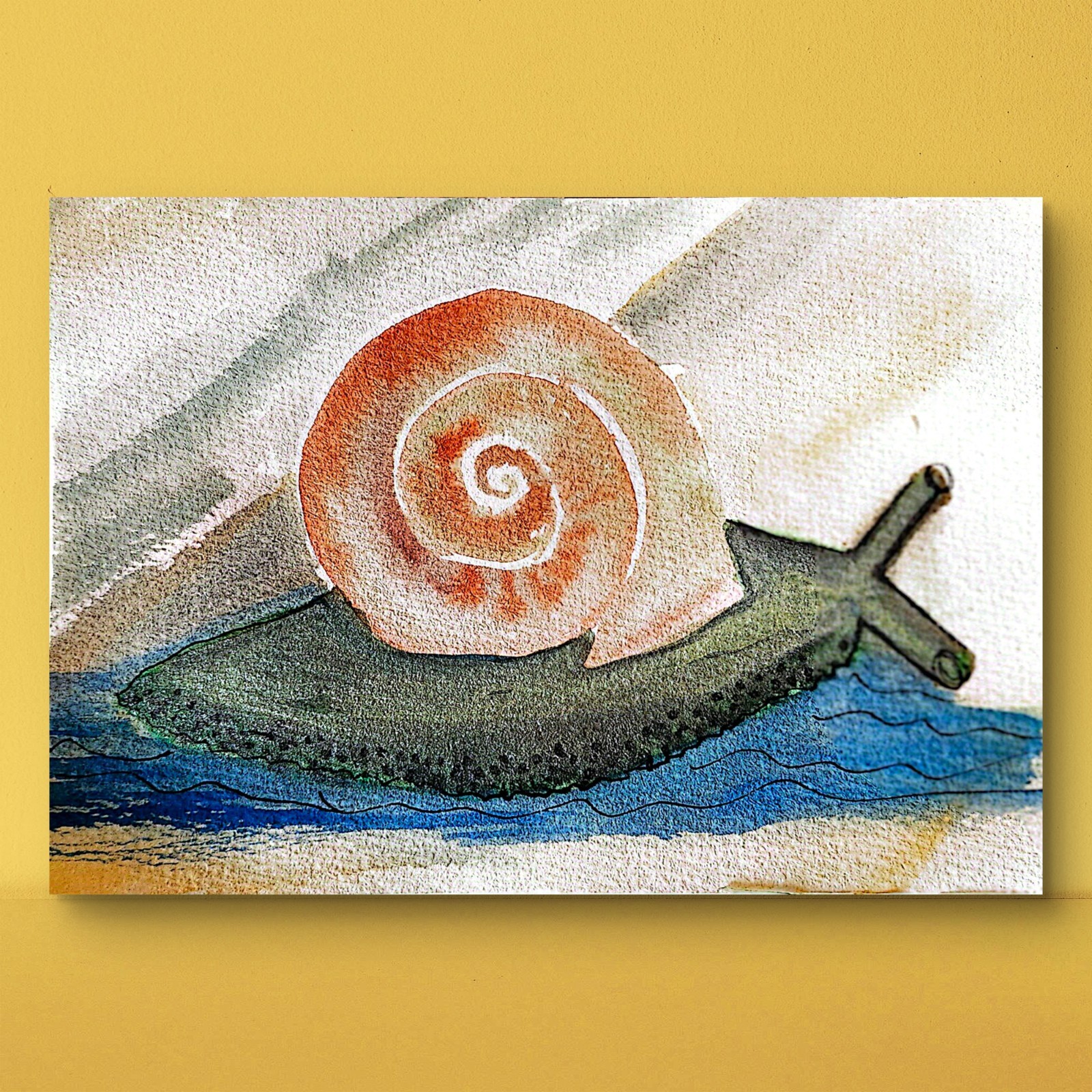 Garden Snail Whimsical Original Impressionist Watercolor 5×7 Signed