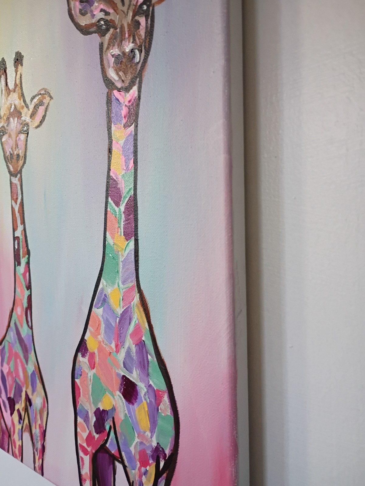 Pastel Giraffes 12×16 Canvas Original Art African Animals Expressionism Abstract