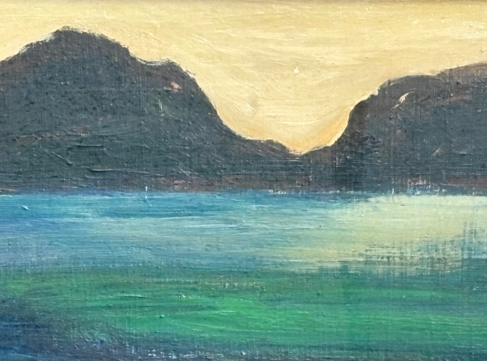 Water Reflections Below a Mountain Range Oil Painting-C. 950s-Maxim Bugzester