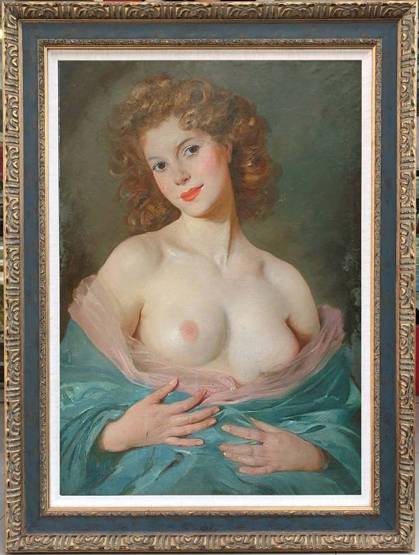 Hand painted Vintage Nude Red-Haired Woman Oil Painting Classical Female Art
