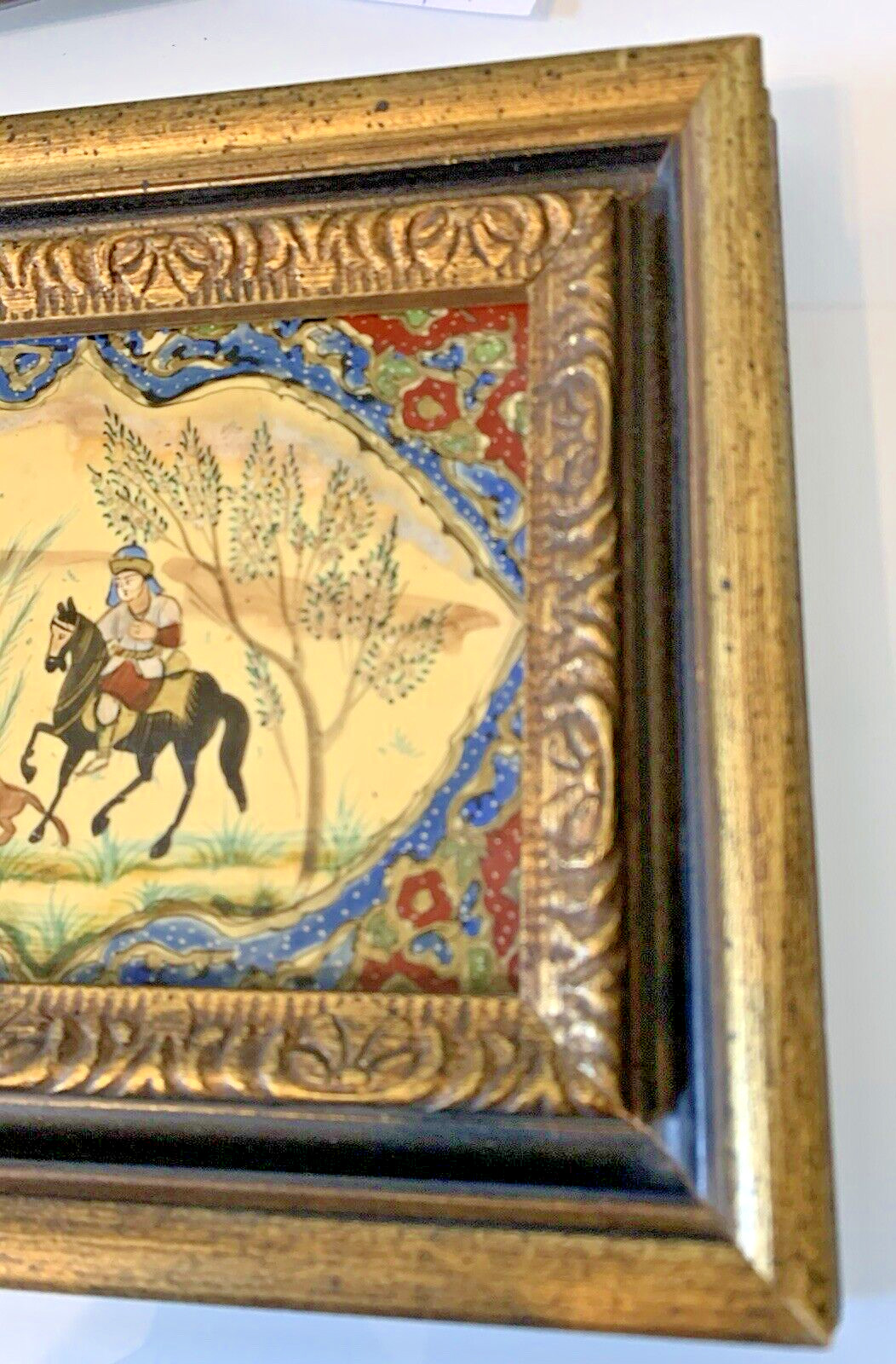 Rare Vintage Middle Eastern Persian Horse Gouache Painting – Framed on Celluloid