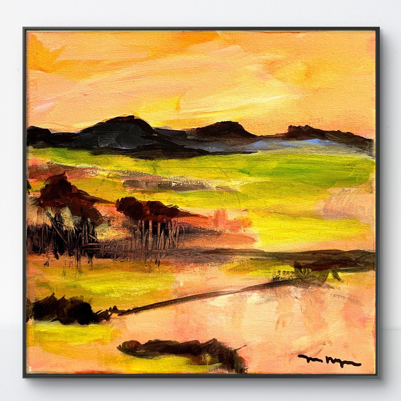 Mary Myers Original Abstract Expressionism 10×10 Sunset Marsh Landscape Signed