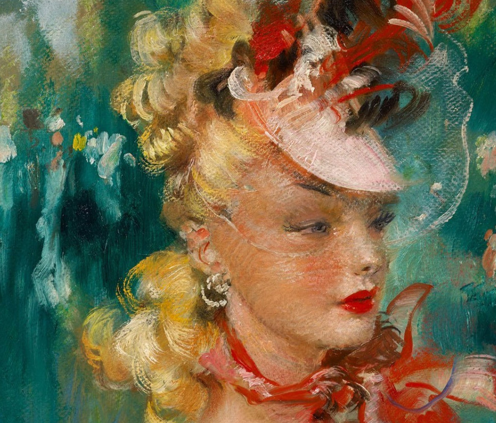 Jean-Gabriel Domergue (Handmade) Signed Oil Painting on Canvas 16×24 Art Deco ..