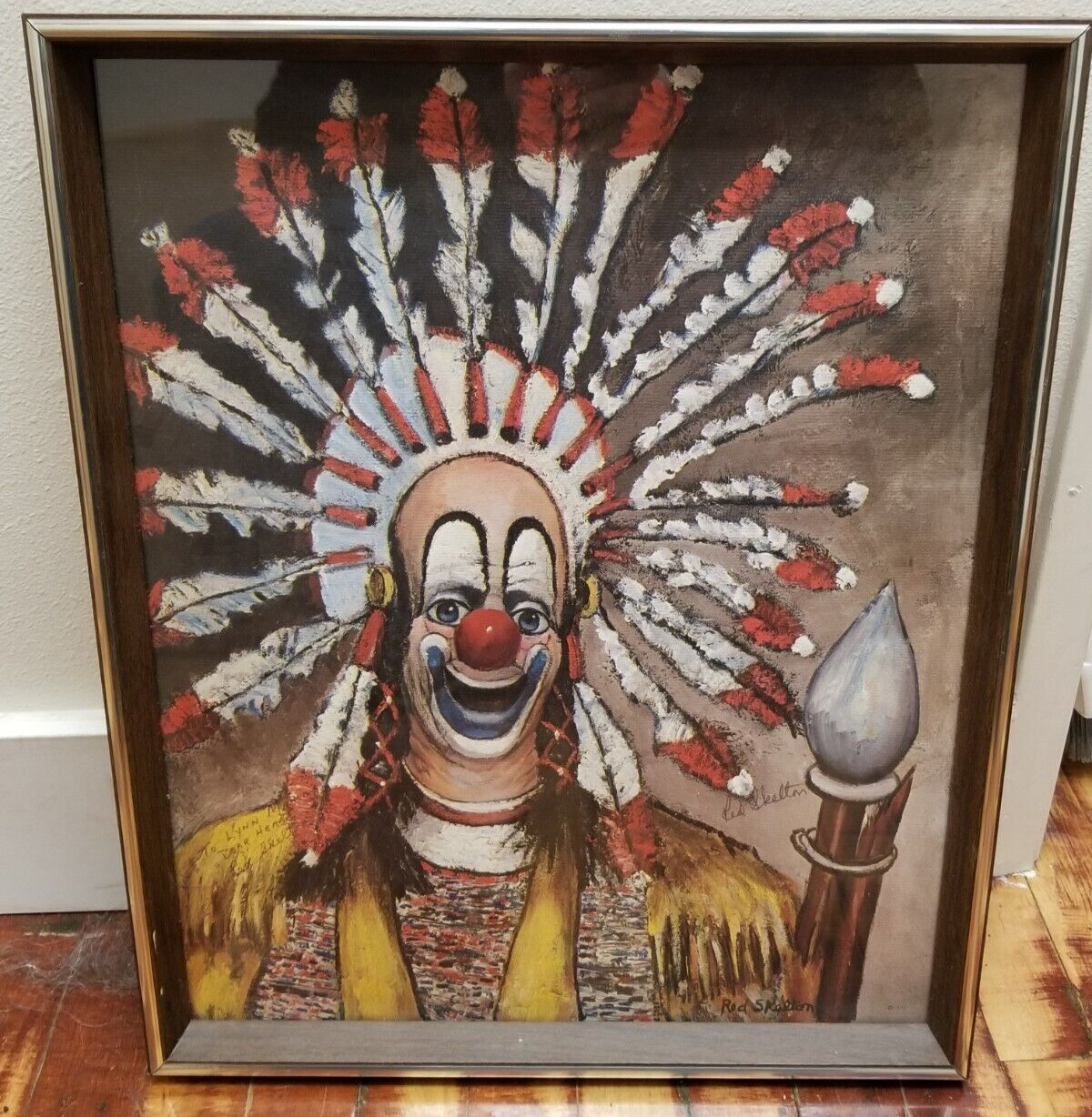 RED SKELTON Indian Clown Native American head dress – Signed Twice
