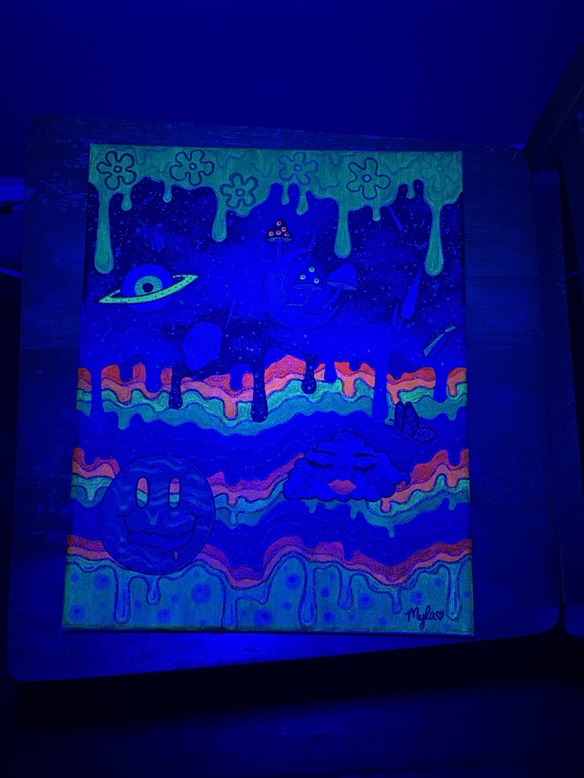 Glow in the Dark/UV Lucid Drip psychedelic Canvas Acrylic Painting