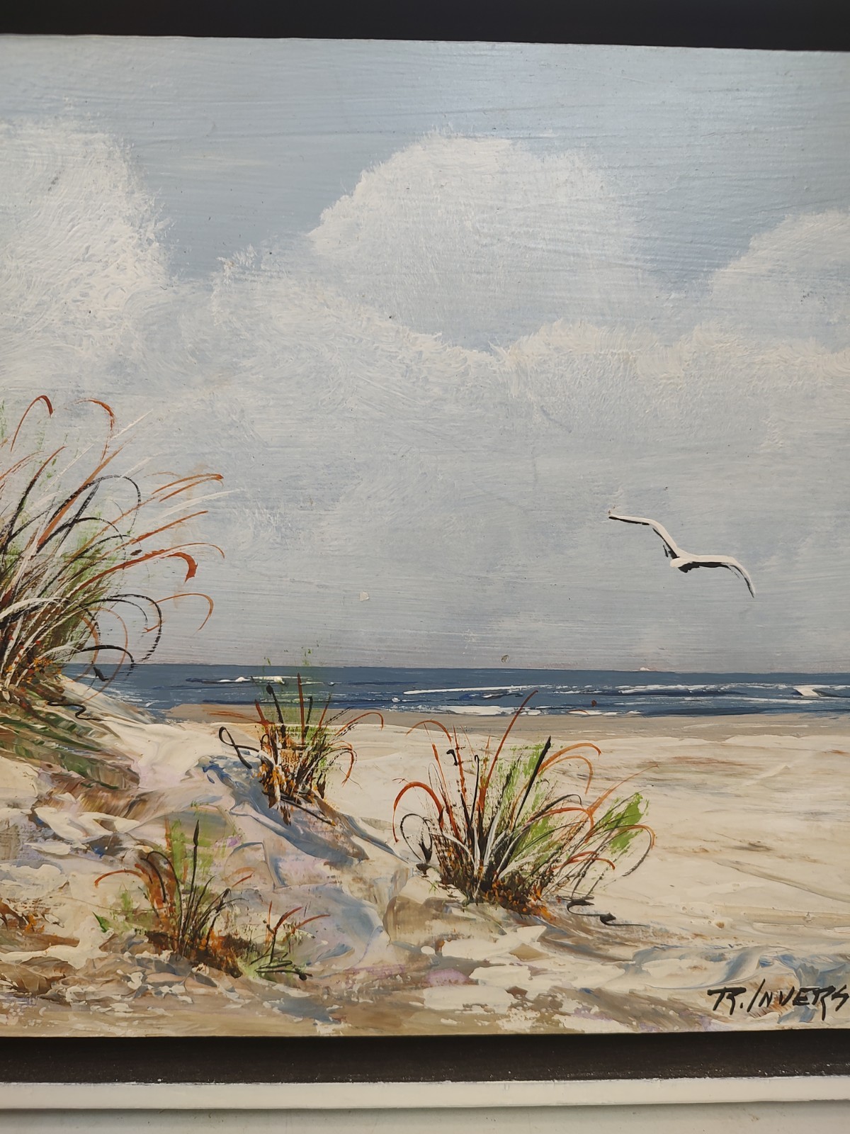 Reba Inverso Seascape Oil Painting Beach Seashore Seagulls Nautical Art Framed