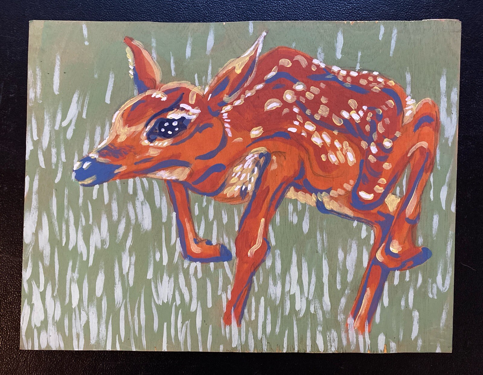 Fawn Walking in Field Original Acrylic Painting on Board 9.25×12