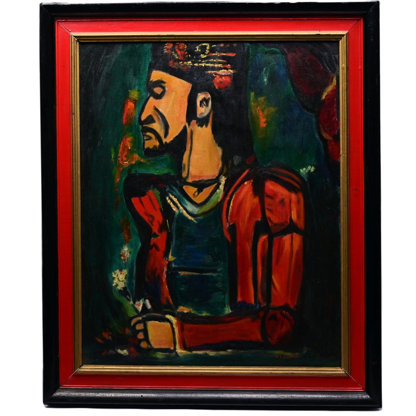 COOPER Original Vintage Signed Georges Rouault Old King Portrait Oil Painting