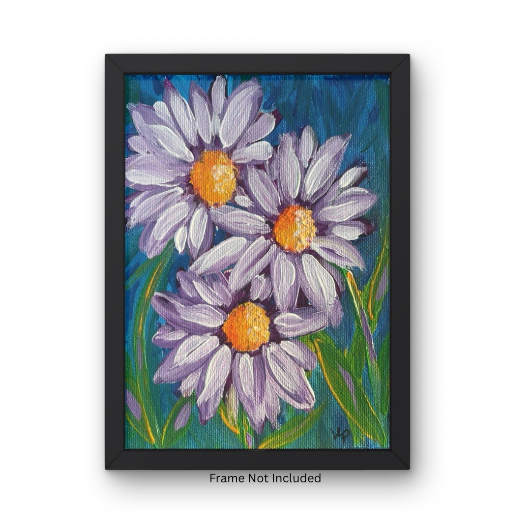 Purple Daisies Impressionist Abstract Floral Acrylic Small 5×7 Canvas Panel