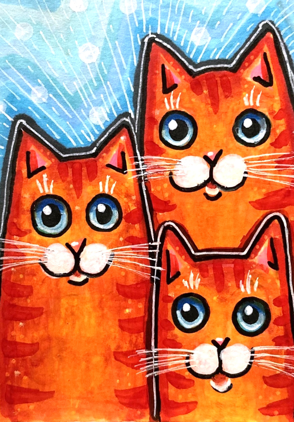 Orange Kittens Cats Original ACEO Mixed Media Painting Illustration amylenore