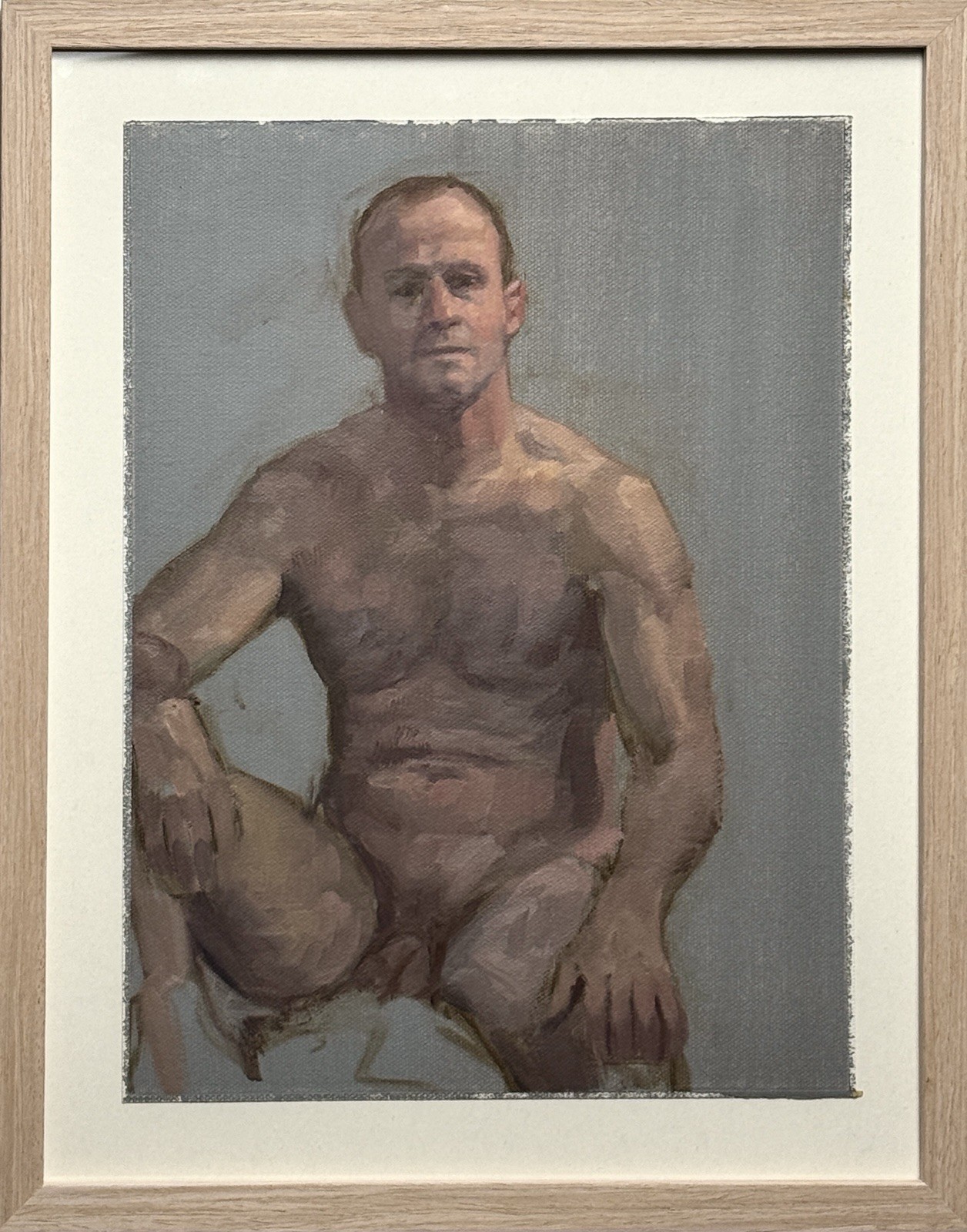 Vintage Expressionist Male Nude Figurative Study, Framed (Oil on Canvas Paper)