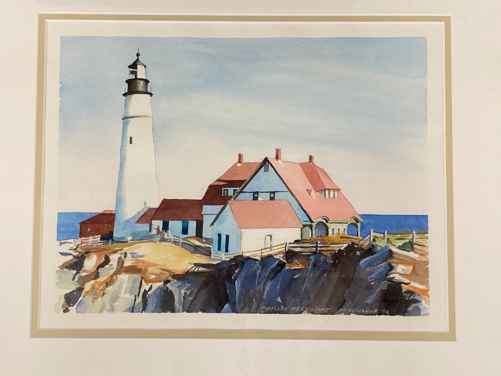 Original Marsha Donahue «Portland Head Light» Watercolor on Paper Maine 1996