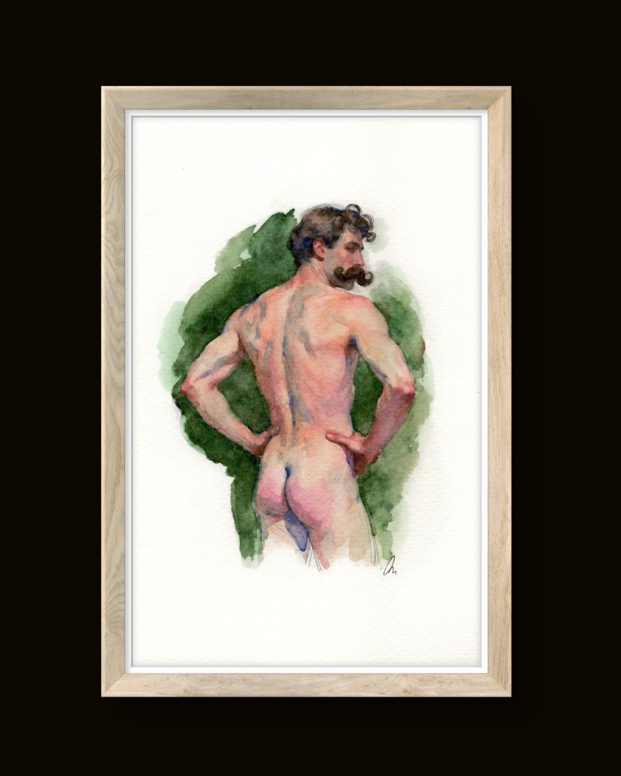 Original Watercolor Painting Male Figure Study Book Page (5.5 × 8.5 inches)