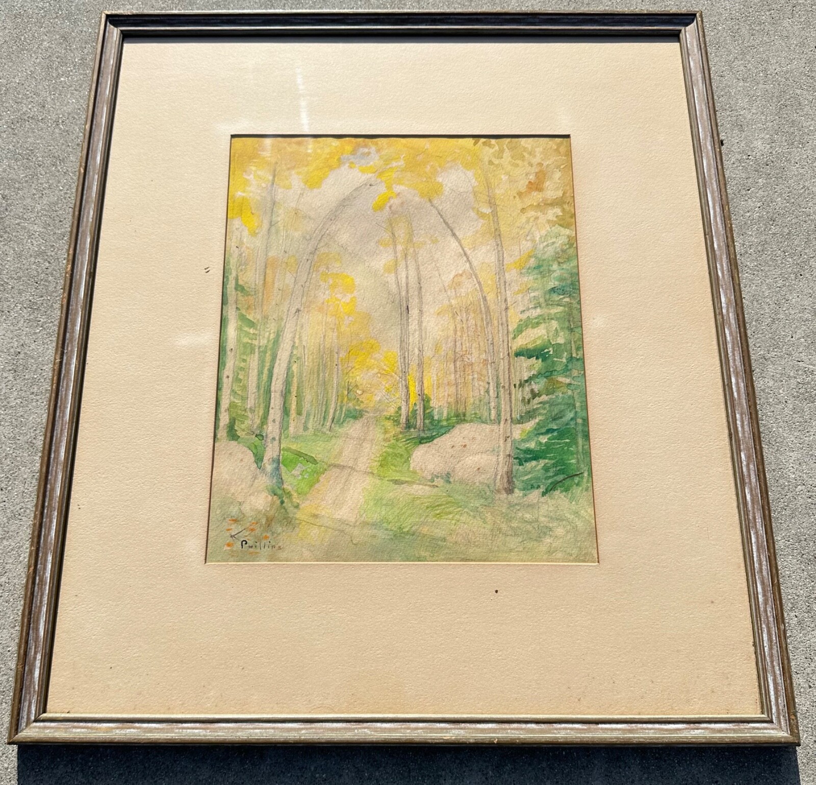 Bert G. Phillips (1868–1956) Watercolor Aspen Forest Path Scene Painting