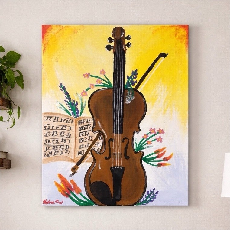 Original Violin Acrylic Painting 16×20 Music Wall Art Signed Canvas