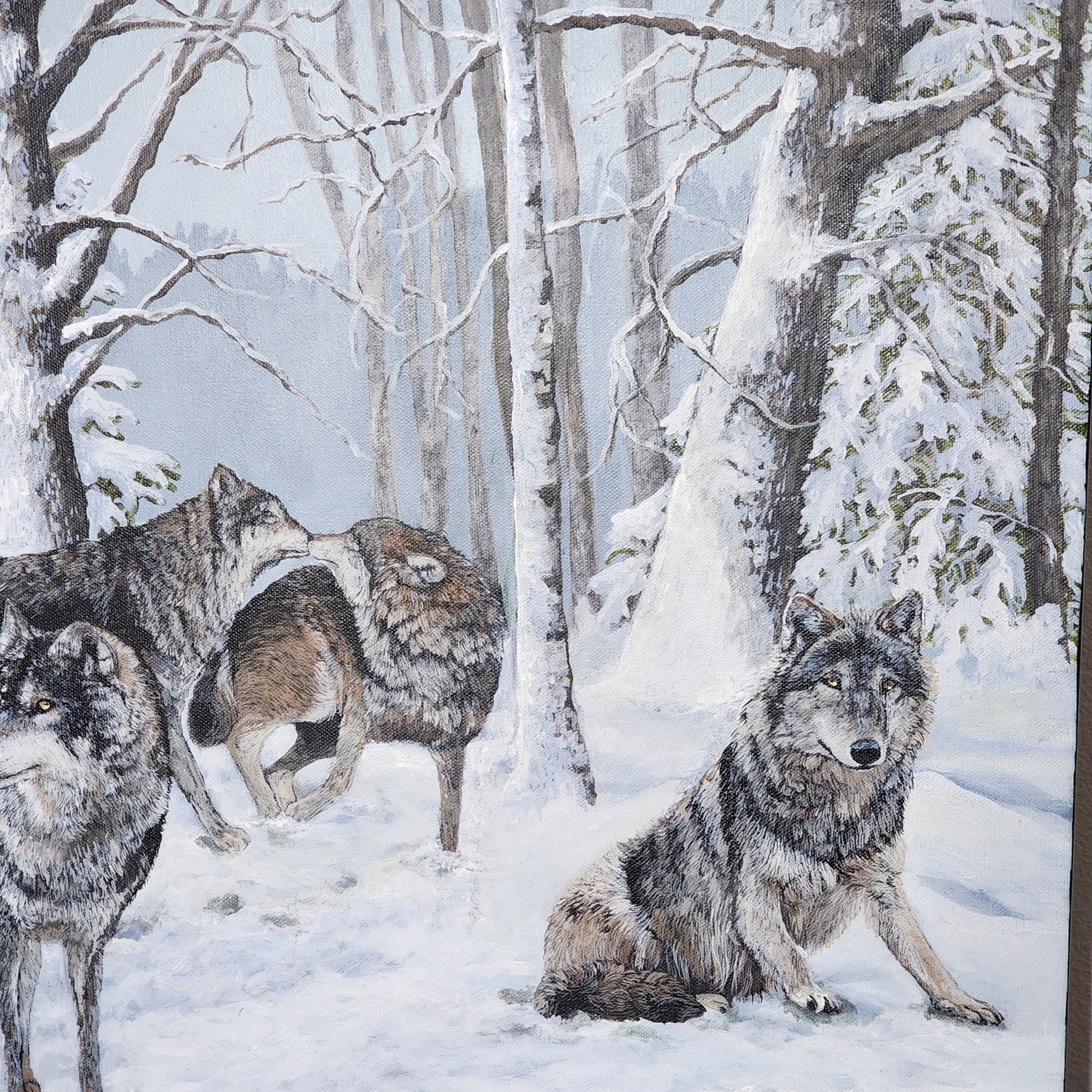 Wolves Acrylic Painting 20×24×1.5 Realistic Art Wildlife Snow Wolves Art Gifts