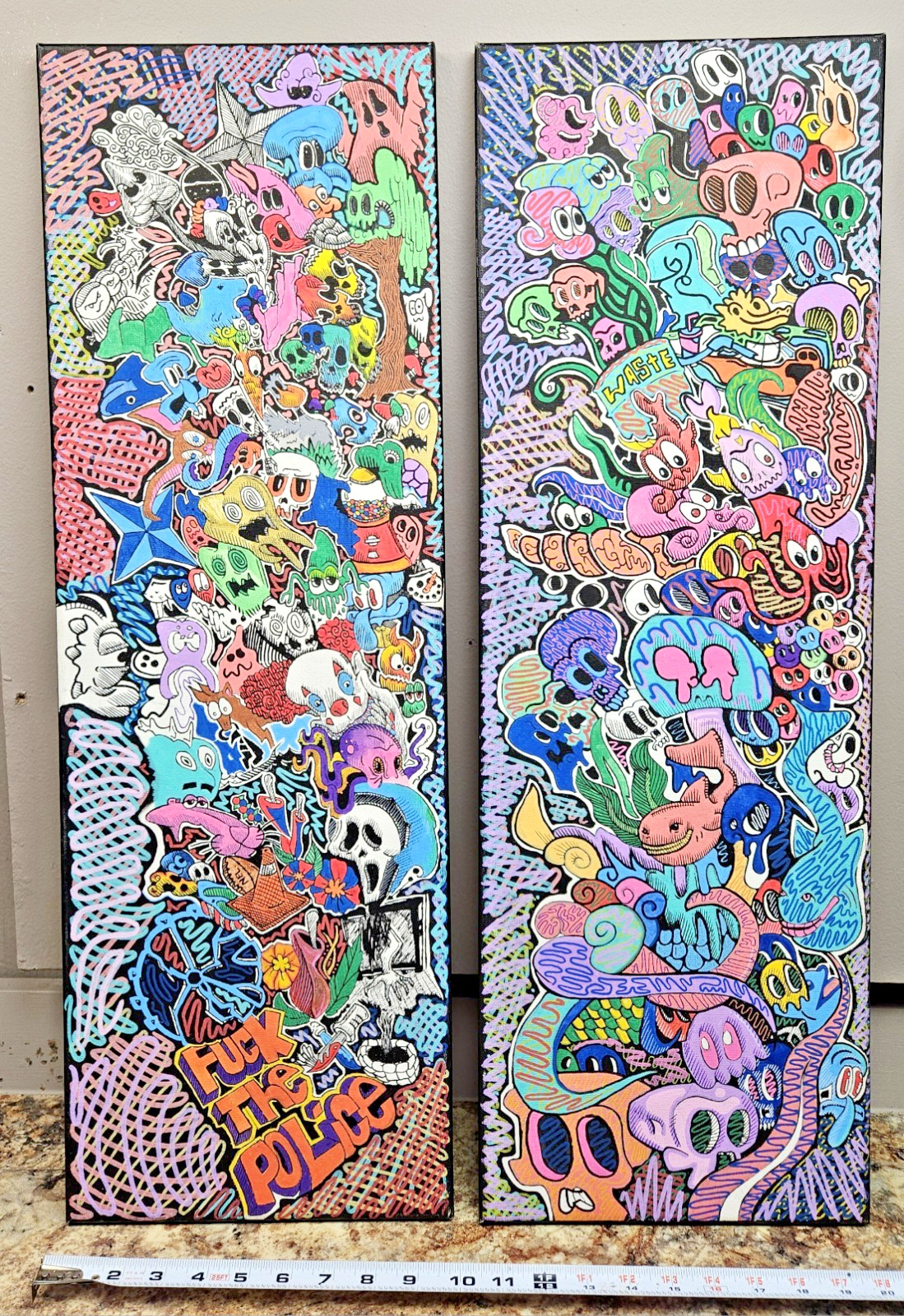 SET OF 2 ORIGINAL ACRYLIC ON CANVAS 30×10 HAND SIGNED BY ARTIST ONE OF ONE «FTP»
