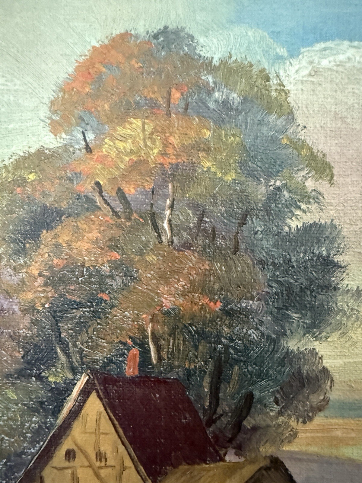 Vintage Small Hand Painted Oil Painting Carl Roth Framed Cottage Landscape Art