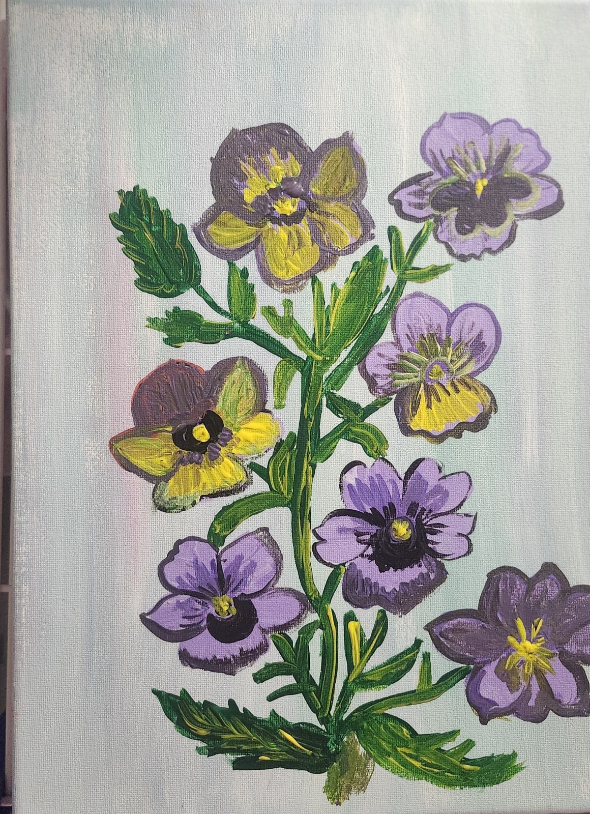 Pansy Flowers Original Painting 11×14 Acrylic Canvas Botanical Art