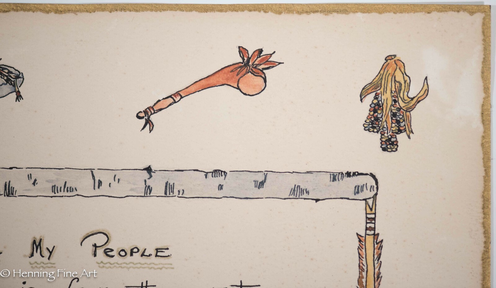 Fine Seneca Native American Hand Written Poem and Watercolor by Reva Berkmeyer