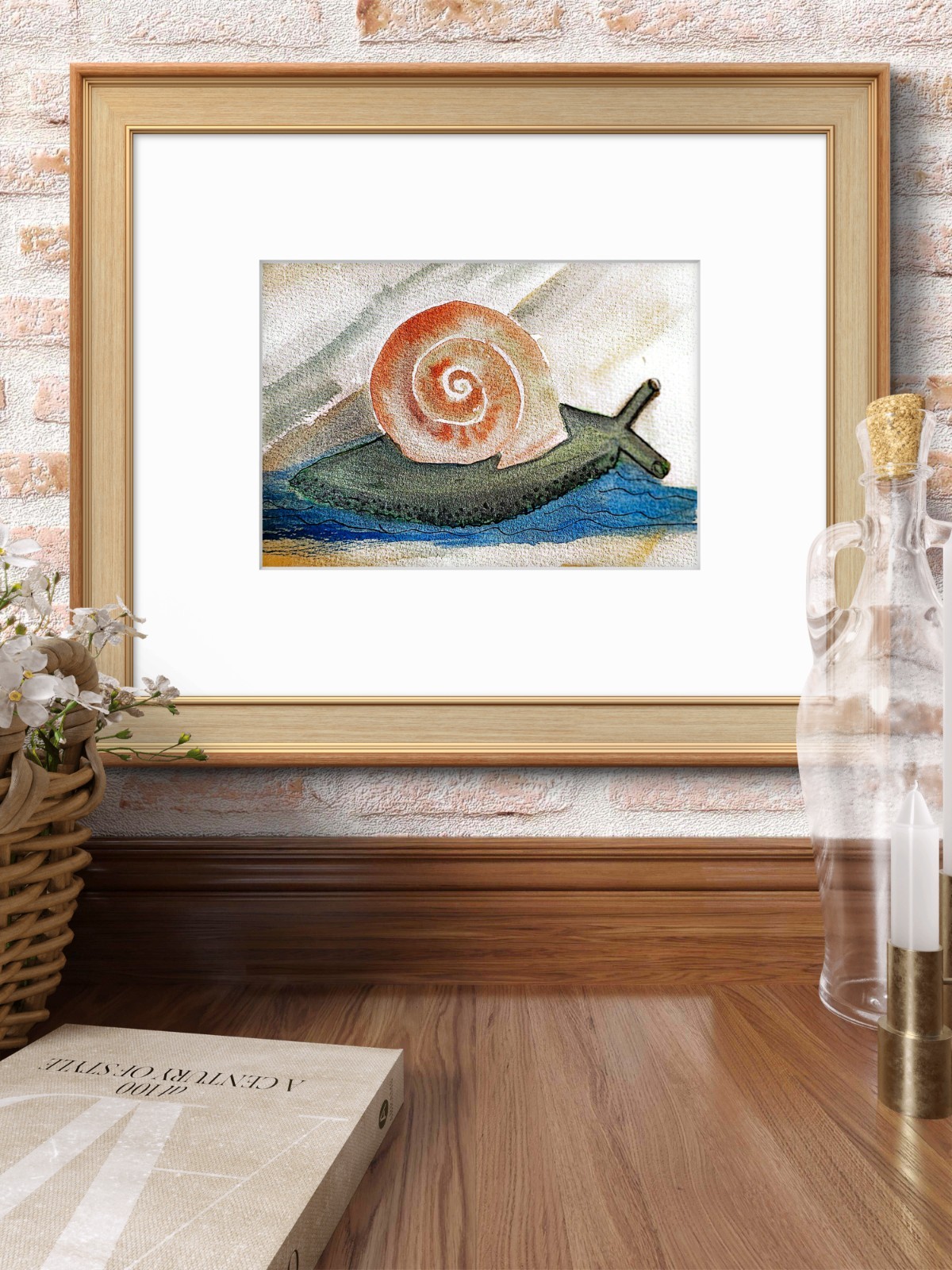 Garden Snail Whimsical Original Impressionist Watercolor 5×7 Signed