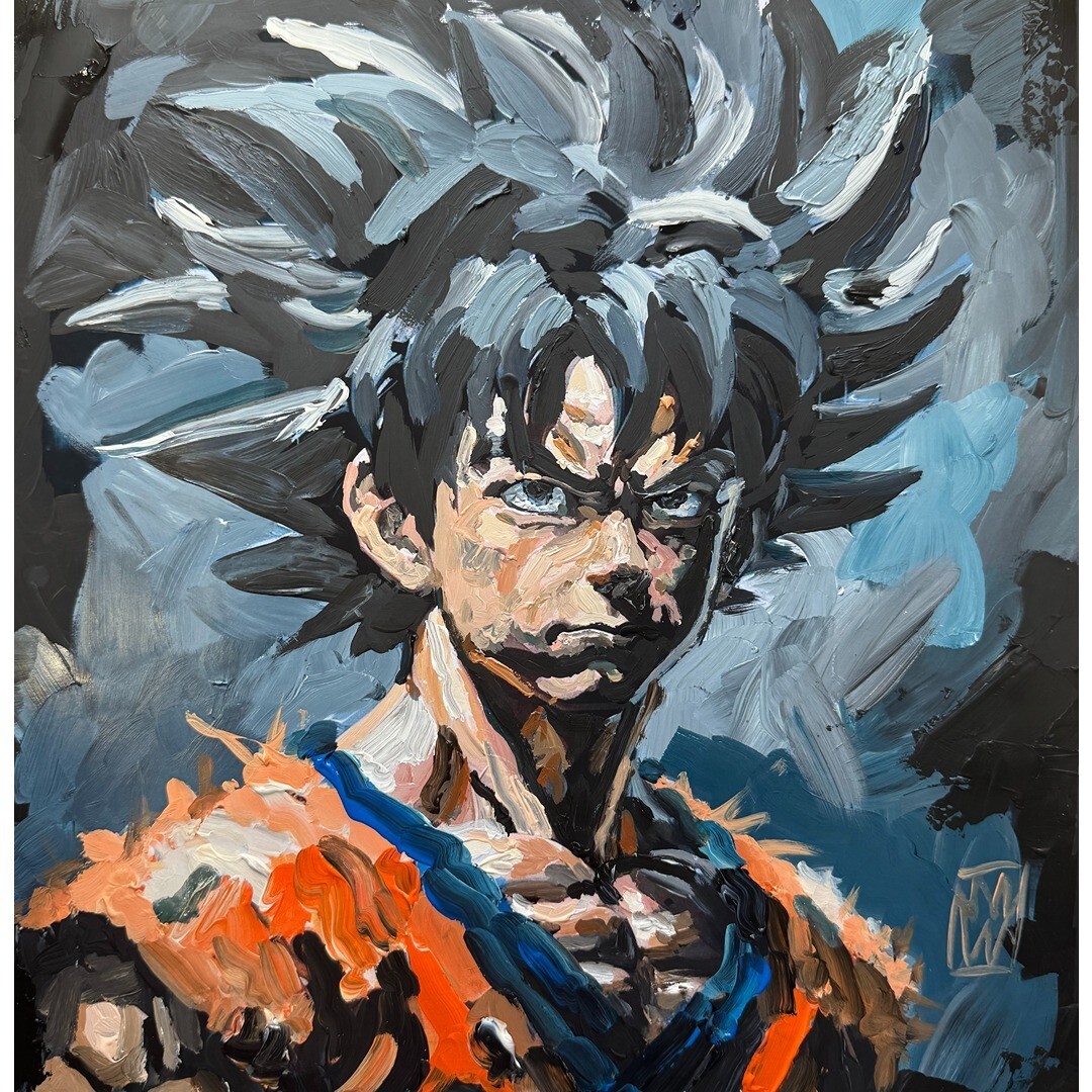Original Impasto Goku DBZ Dragonball Z Textured Painting Art on Paper 12×12″