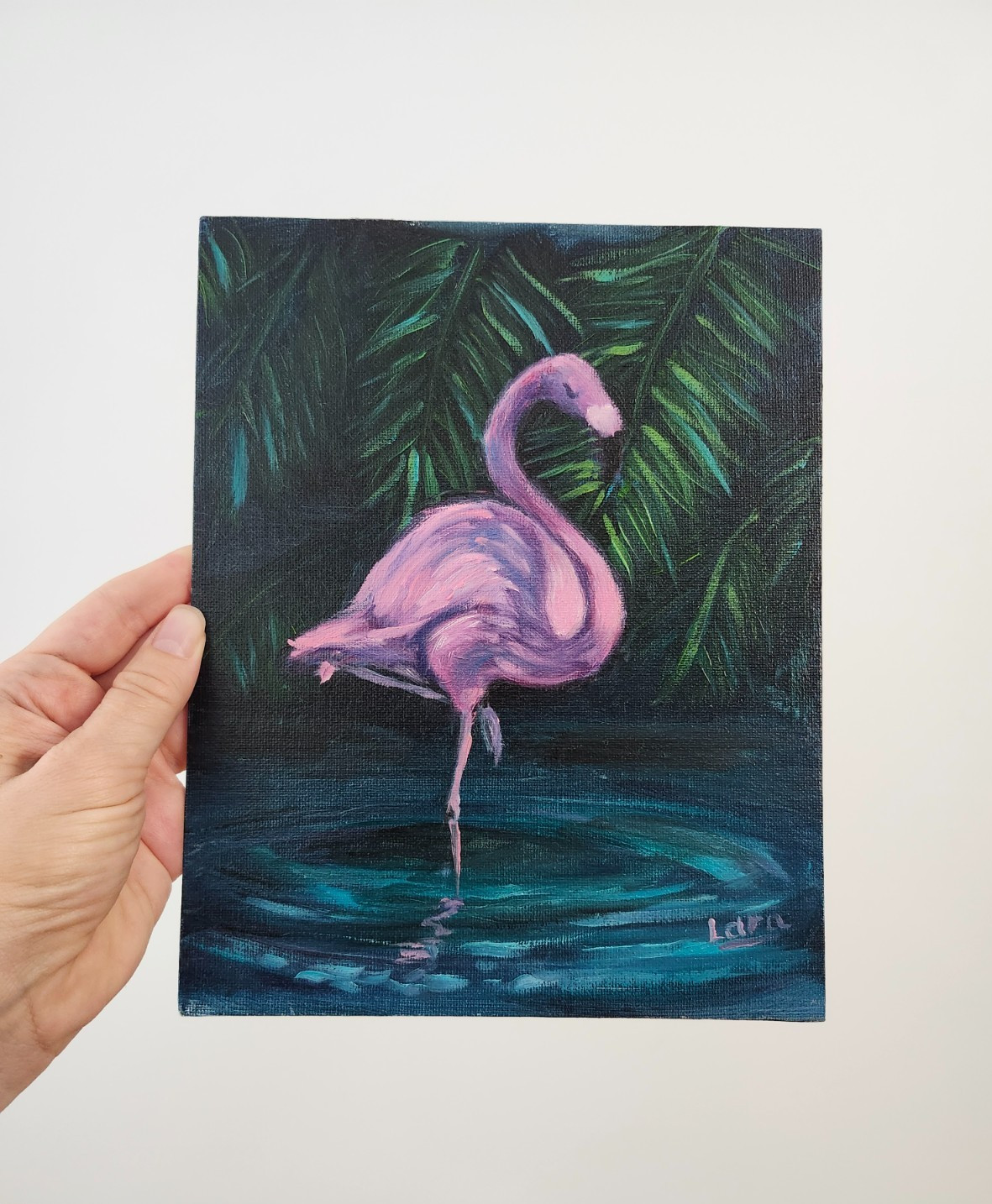 Framed Flamingo Original Oil Painting 8×10 Tropical Bird Wildlife Signed OOAK