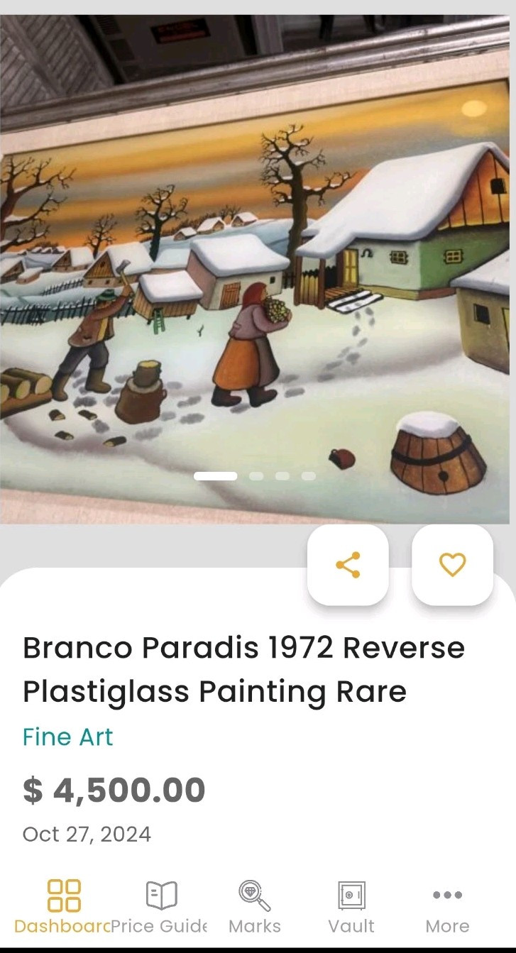 Branko Paradis 1971 Original Reverse Glass Painting Signed Naive Folk Art